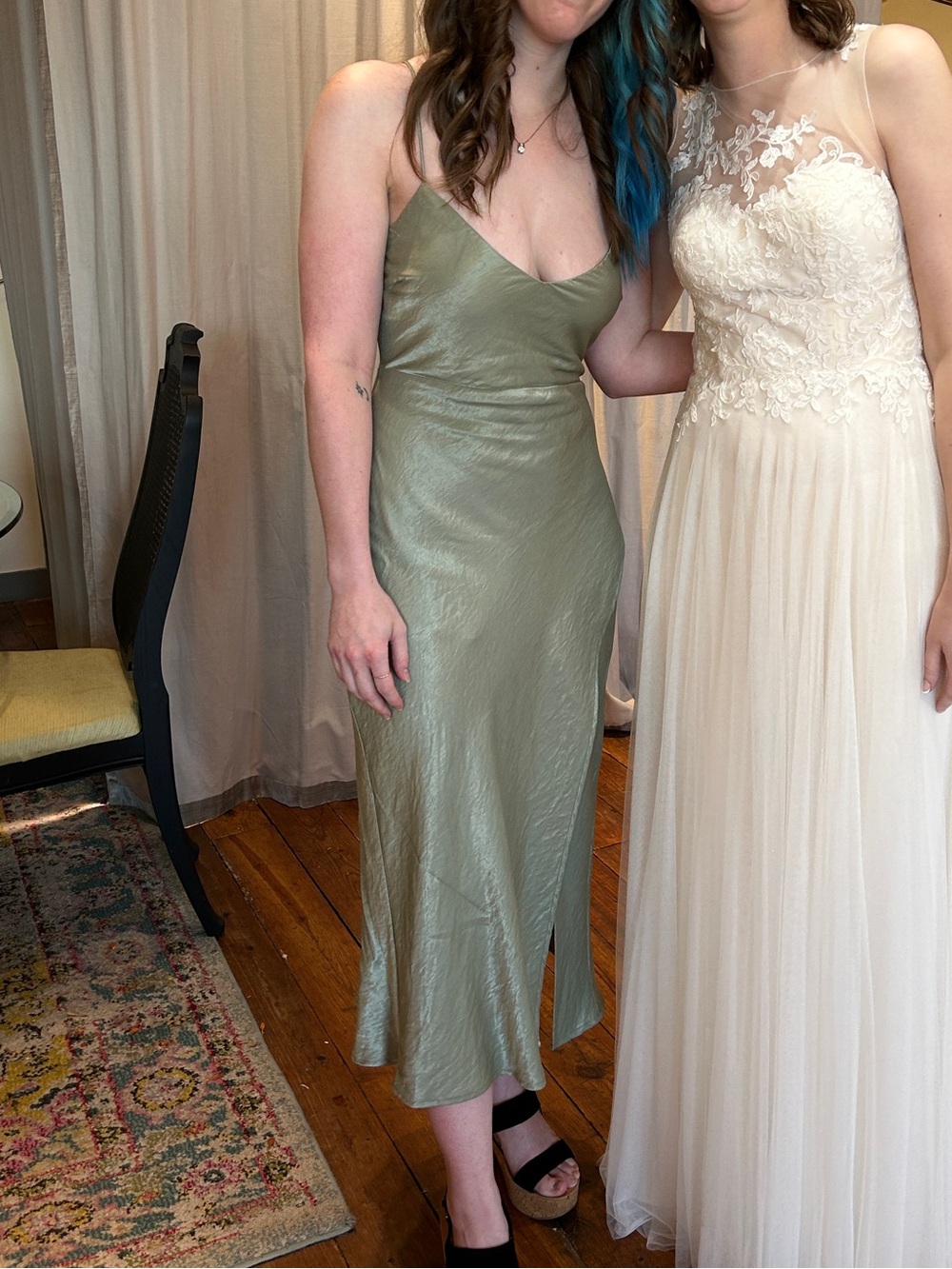 Hello Molly Sage Green Satin Slip Midi Dress
